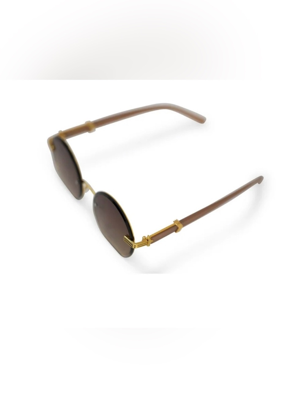 Brown Gradient Round Sunglasses with Gold Accents GLAMORE Retro Cut Out Frame - Picture 2 of 5